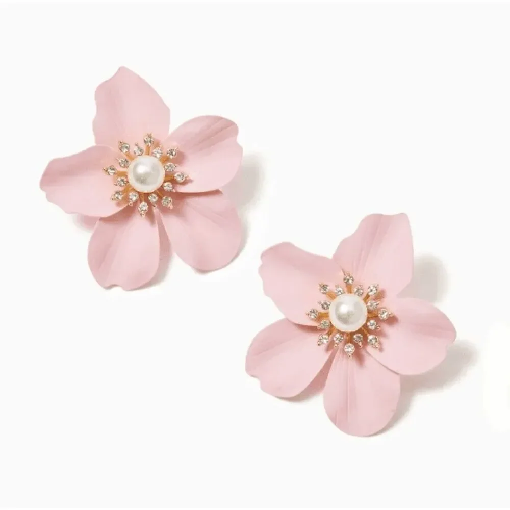 🌺 LILLY PULITZER Oversized Pearl Orchid Flower Earrings NEW WITH GIFT BAG